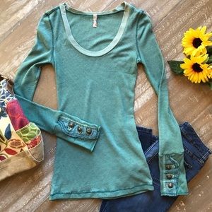Free People green/teal thermal top size medium
